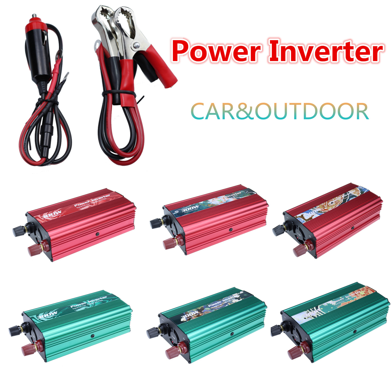 Deals of The Day Clearance! Pure Sine 300W Power Inverter, 12V to AC 110V Car Plug Adapter, Power Converter with 2A USB Charging Ports \u0026 Battery Clamps for Camping, RV, Travel (Red) Big Savings!